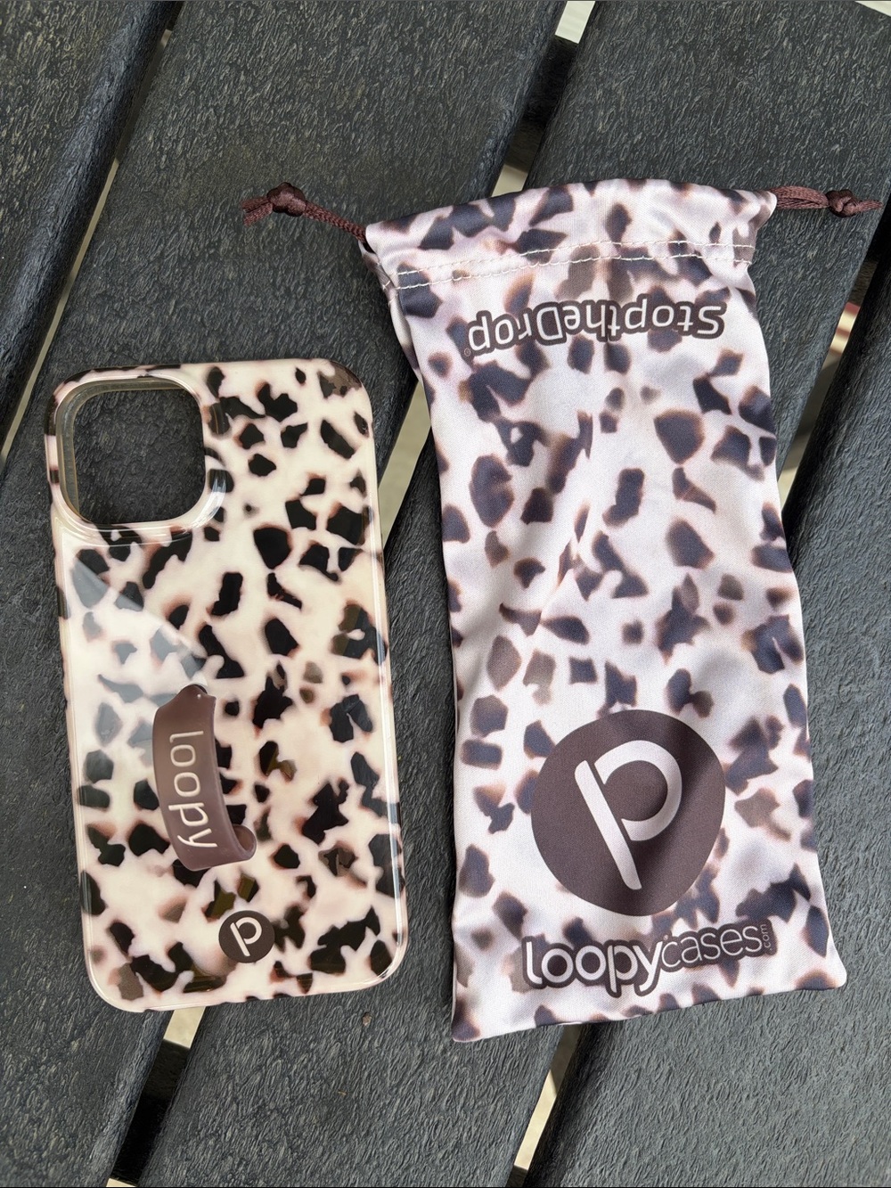 Loopy Case Leopard Print iPhone 14 Case with Matching Pouch - Cream & Black